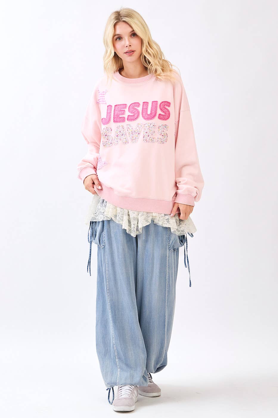 Pink Jesus Saves Patch Sweatshirt - Image 6