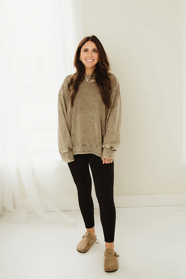 Mocha Laid-Back Acid Wash Crew - Image 2