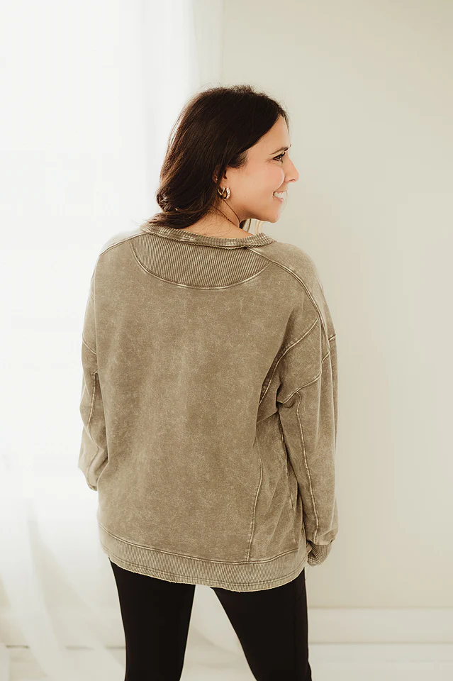 Mocha Laid-Back Acid Wash Crew - Image 3