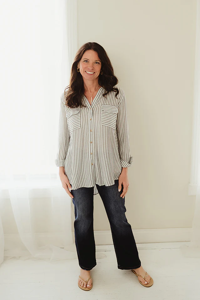 Black Lightweight Striped Button Down - Image 2