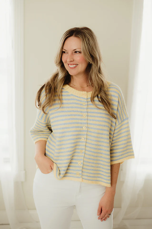 Yellow & Blue Lou Button Front Crop