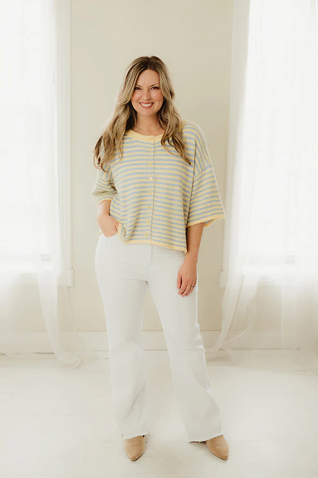 Yellow & Blue Lou Button Front Crop - Image 2