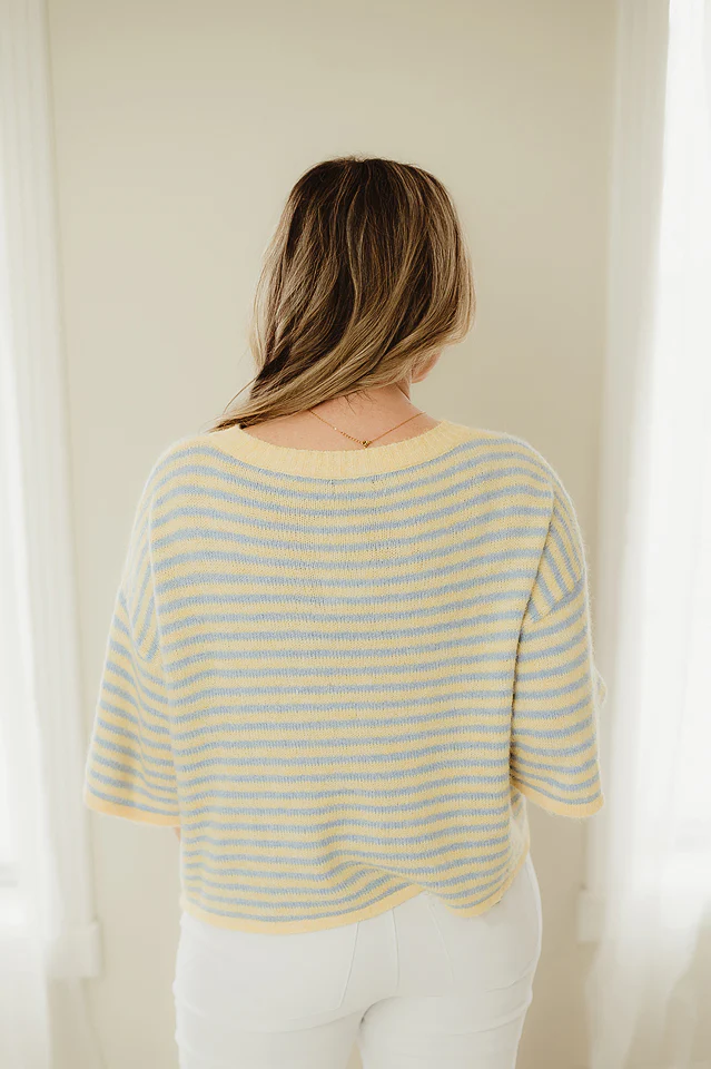 Yellow & Blue Lou Button Front Crop - Image 4