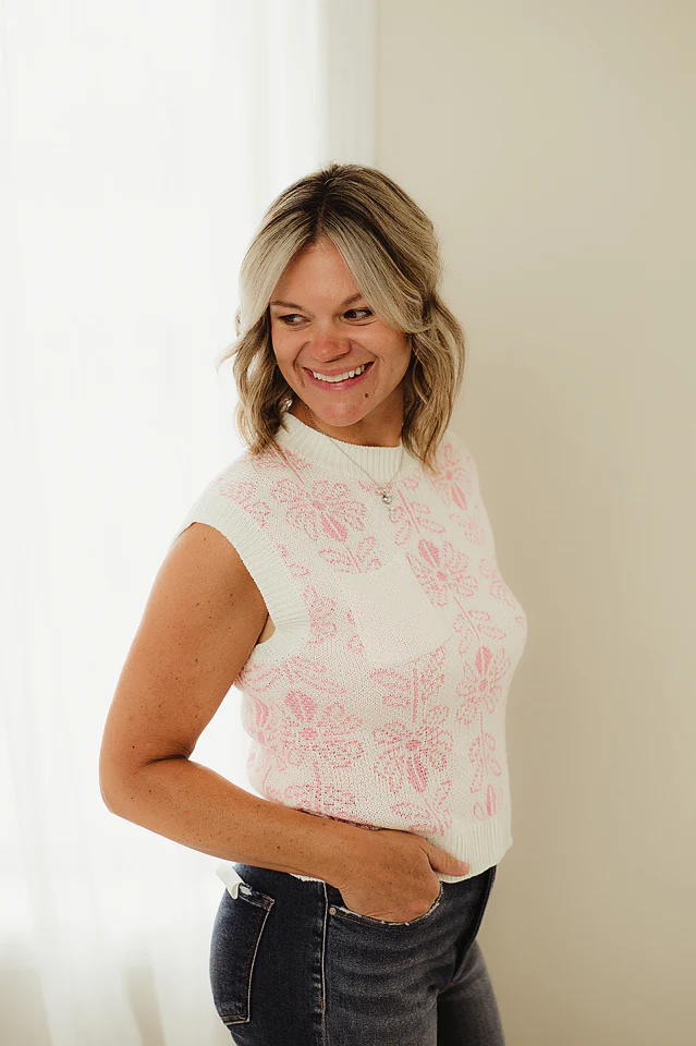 Pink Camellia Flower Pattern Sweater - Image 4