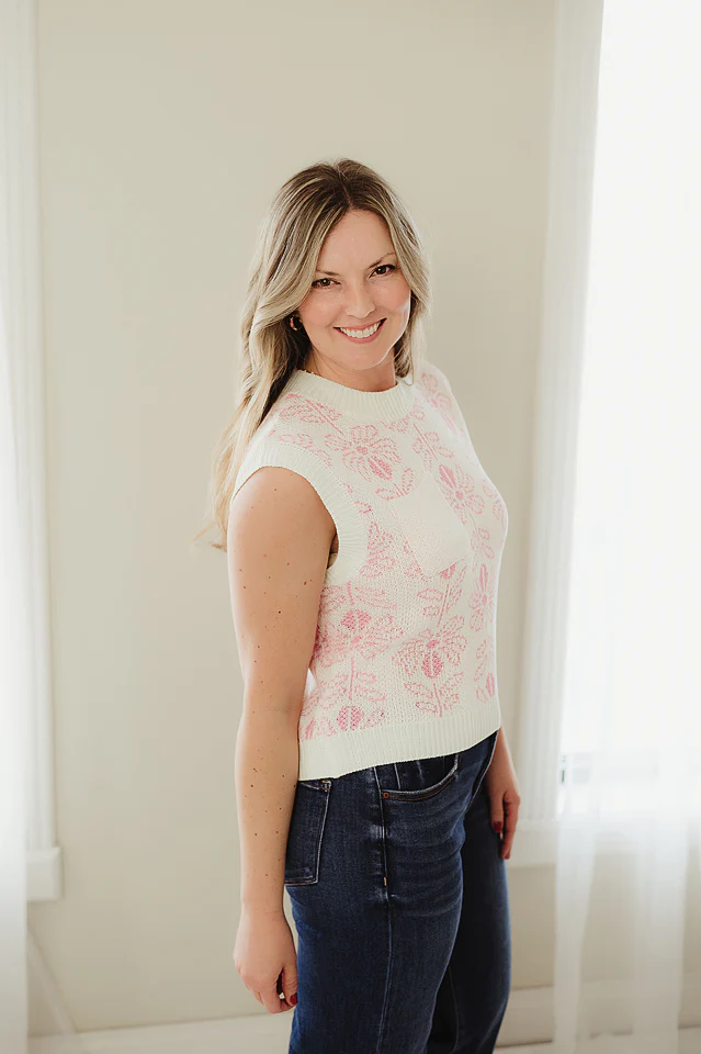 Pink Camellia Flower Pattern Sweater - Image 9