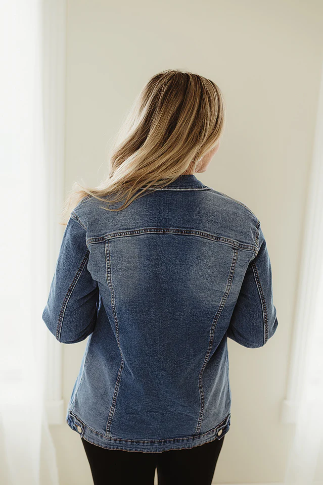 Medium Wash Long Denim Jacket - Image 3