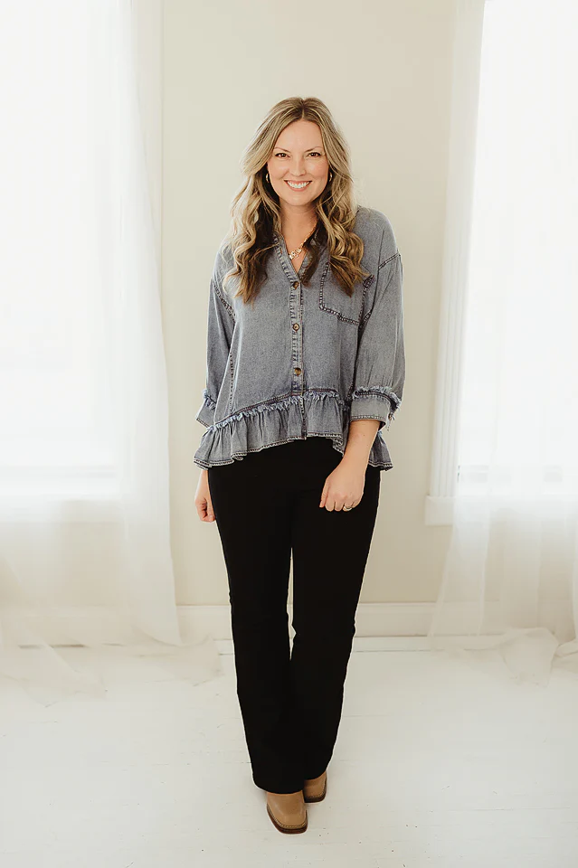Mineral Washed Ruffle Hem Shirt - Image 2