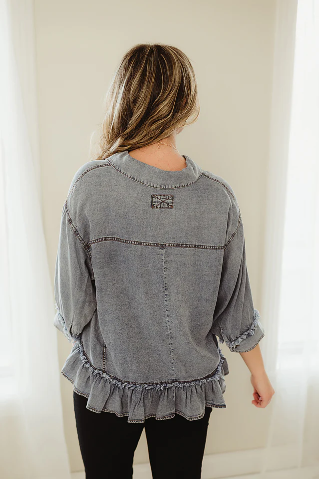 Mineral Washed Ruffle Hem Shirt - Image 4