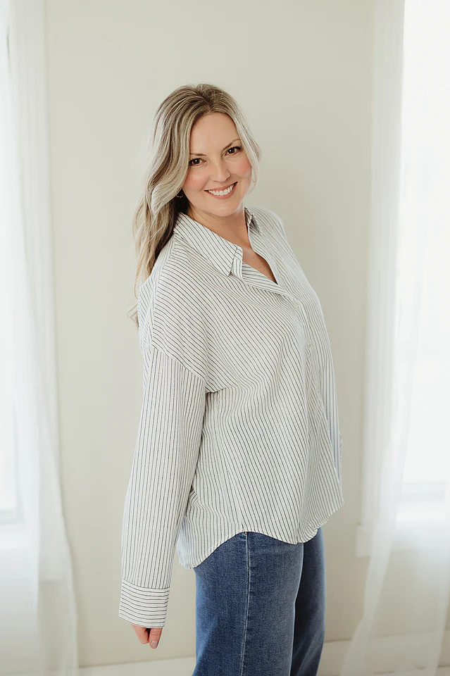 White Classic Buttoned Stripe Shirt - Image 2