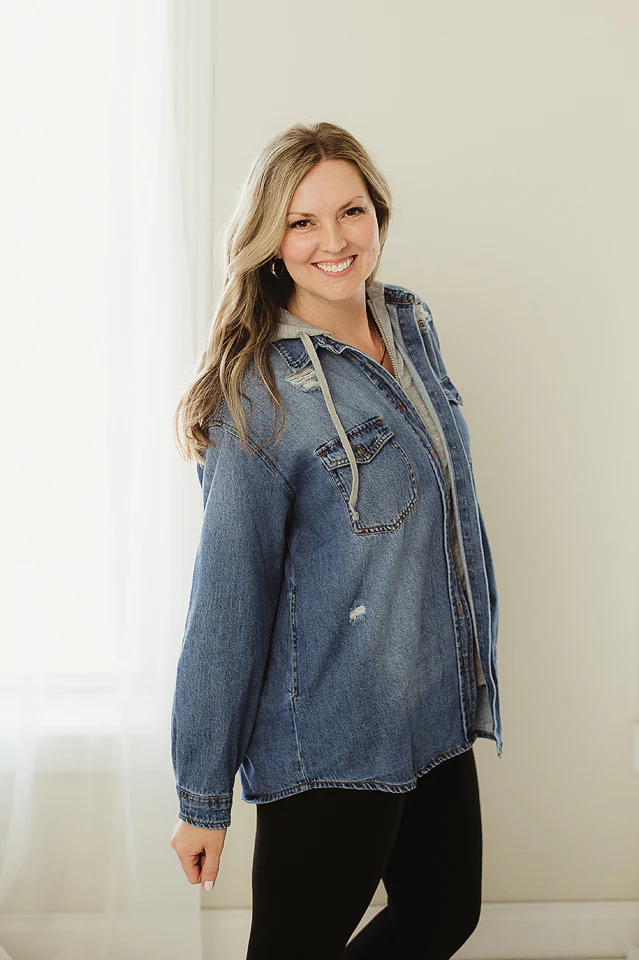 Oversized Denim Zip Hoodie - Image 3