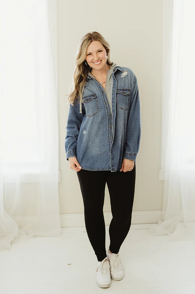 Oversized Denim Zip Hoodie - Image 4