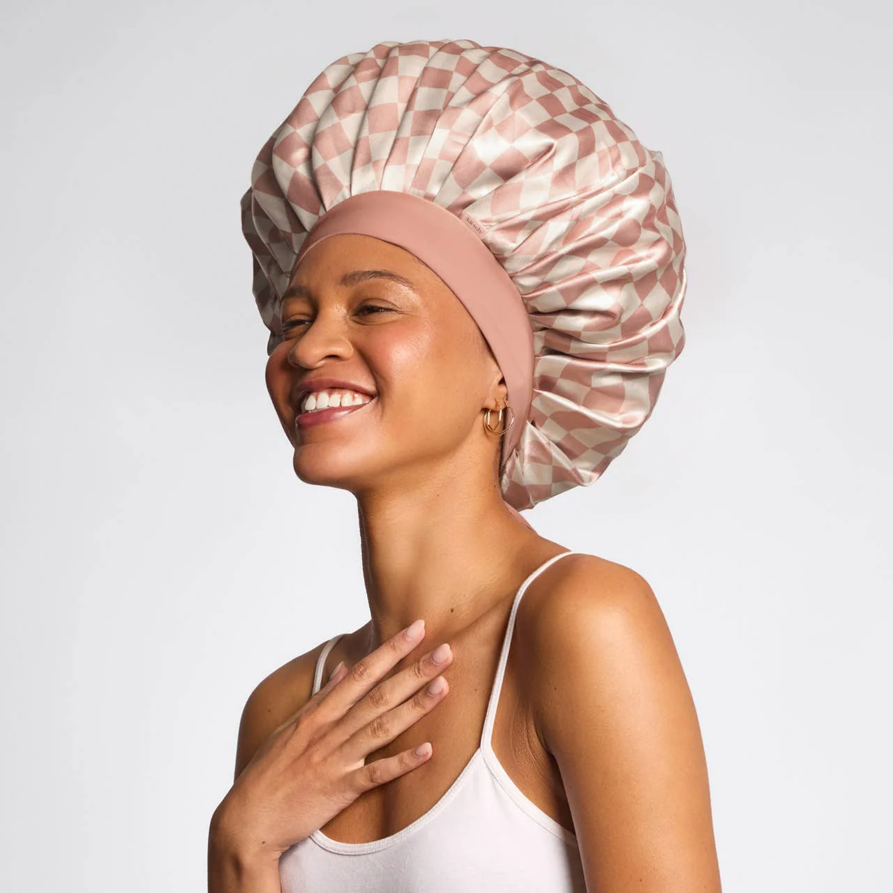 Adjustable Satin Bonnet - Terracotta Checker - Image 2