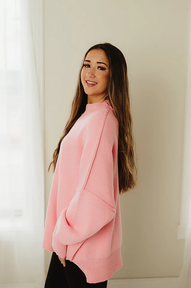 Dark Pink Oversized Slit Sweater - Image 3