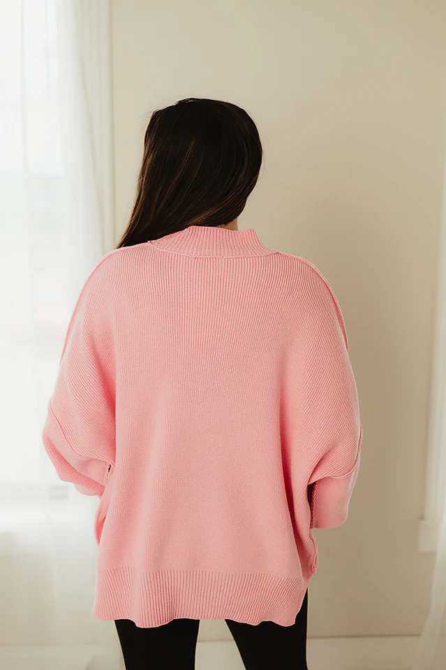Dark Pink Oversized Slit Sweater - Image 4