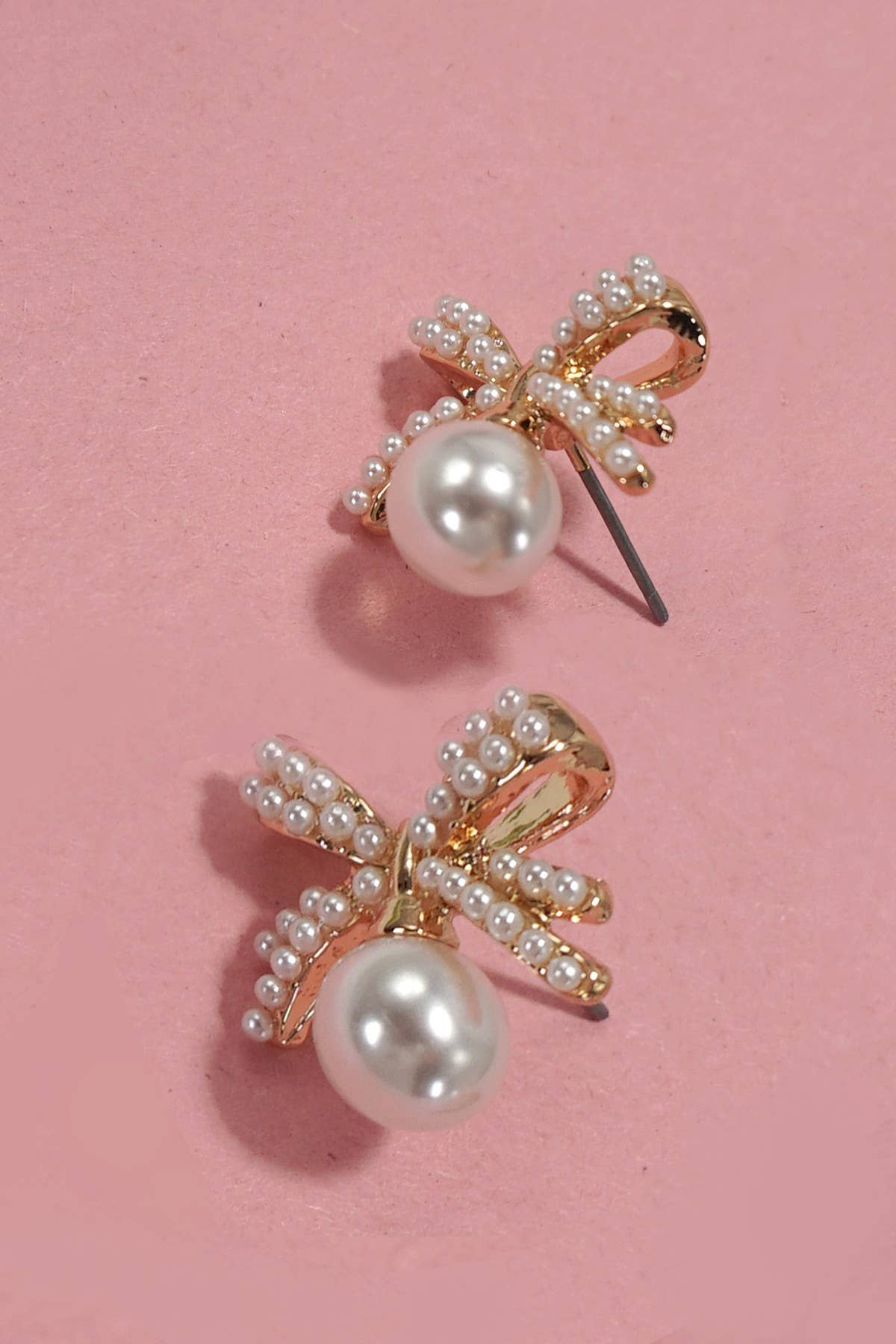 Pearl Bow Stud Dangles - Image 3