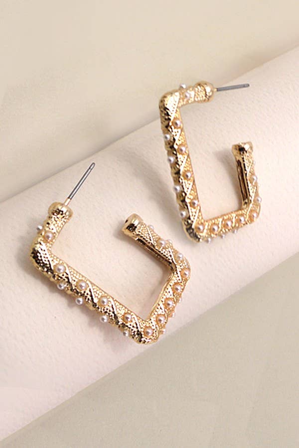 Pearl Gold Rectangular Hoops
