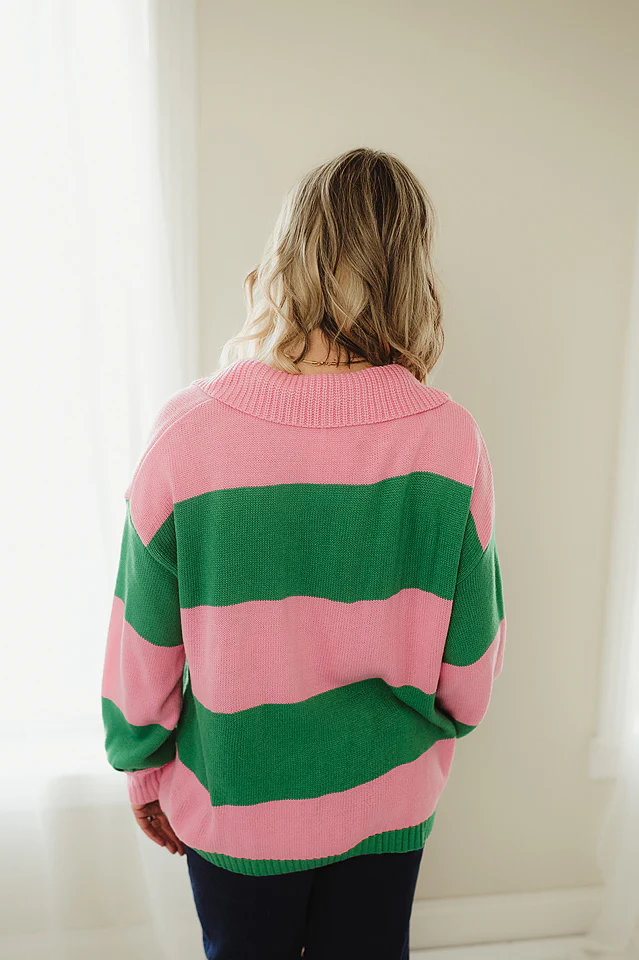 Pink & Green Collared Oversized Sweater - Image 3
