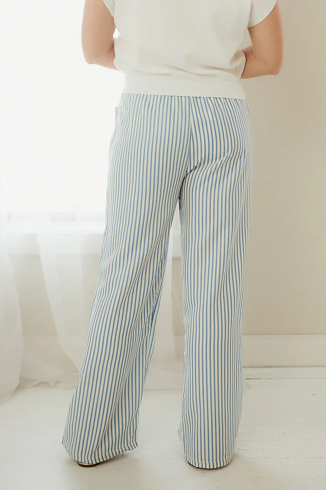 Blue Stripe Straight Leg Pants - Image 4