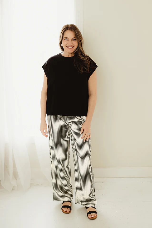 Black Stripe Straight Leg Pants - Image 2