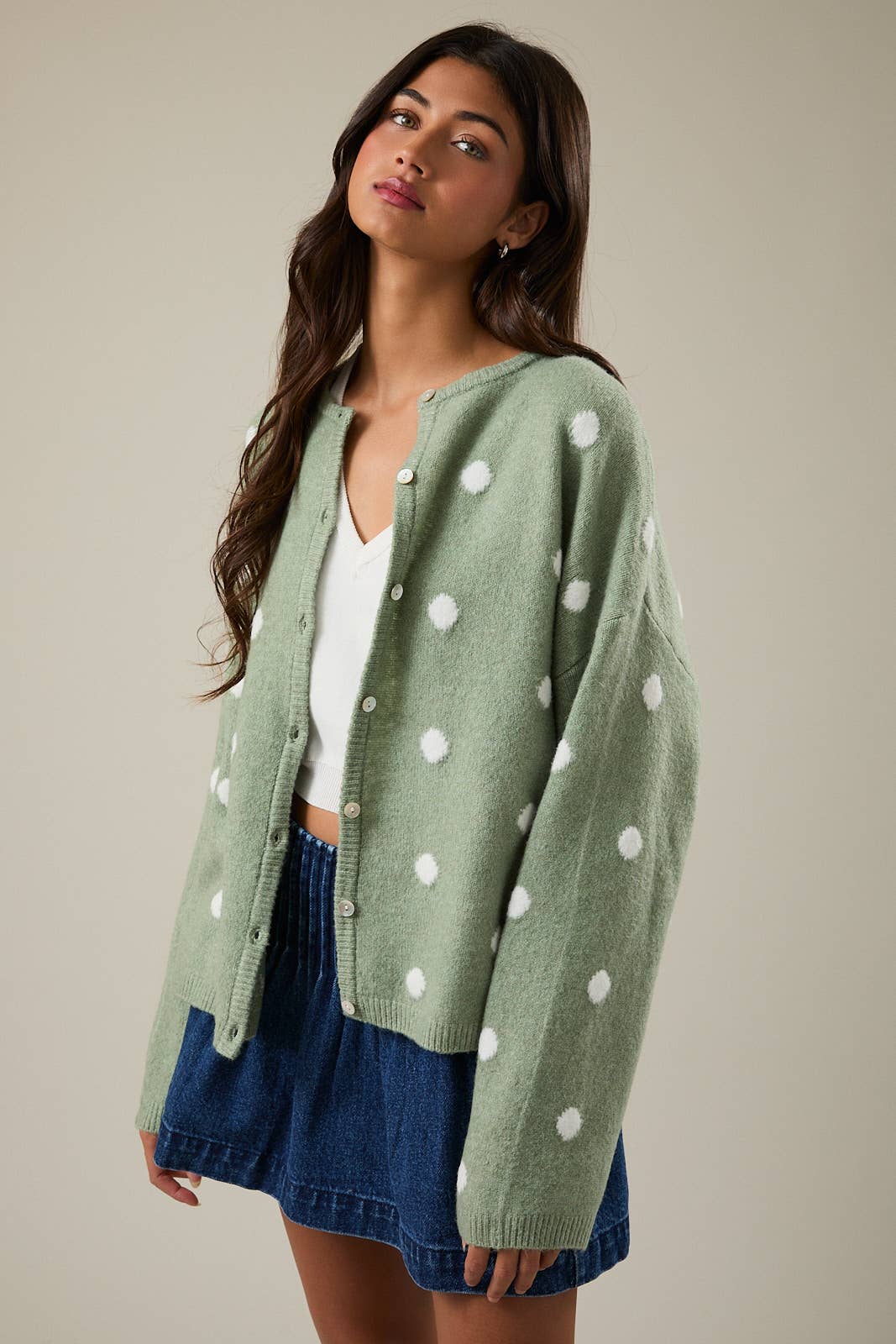 Sage & White Polka Dot Cardigan - Image 4