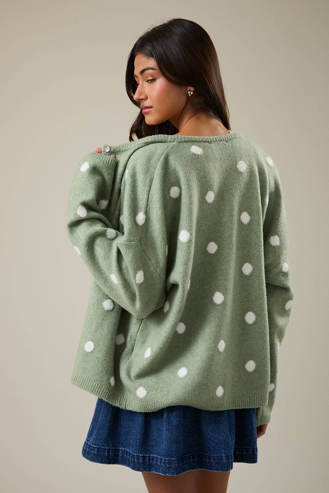 Sage & White Polka Dot Cardigan - Image 5