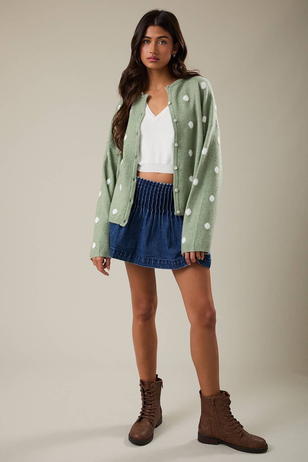 Sage & White Polka Dot Cardigan - Image 6