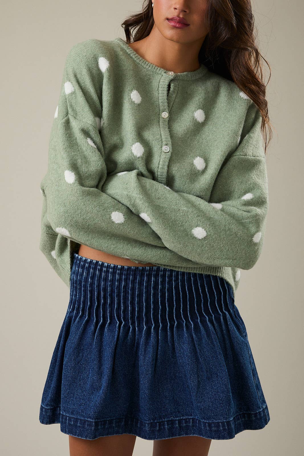Sage & White Polka Dot Cardigan - Image 7