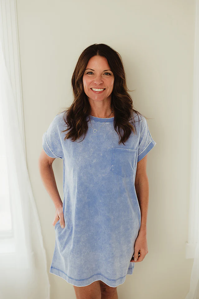 Cornflower Blue Washed Pocket Tee Dress