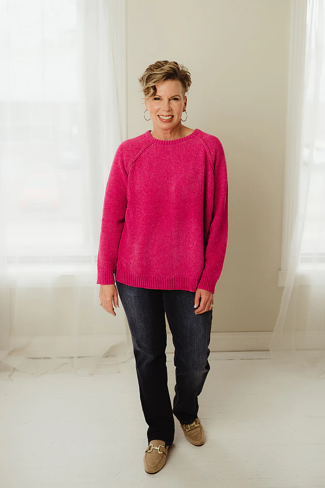 Hot Pink Raglan Chenille Sweater - Image 2