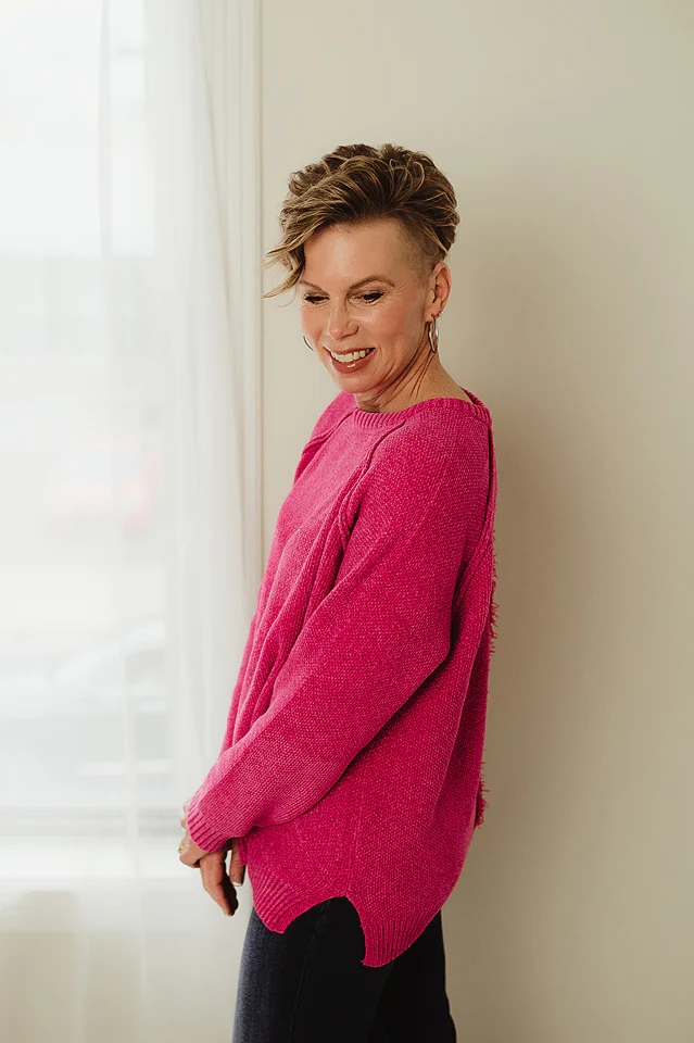 Hot Pink Raglan Chenille Sweater - Image 3