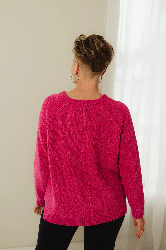Hot Pink Raglan Chenille Sweater - Image 4