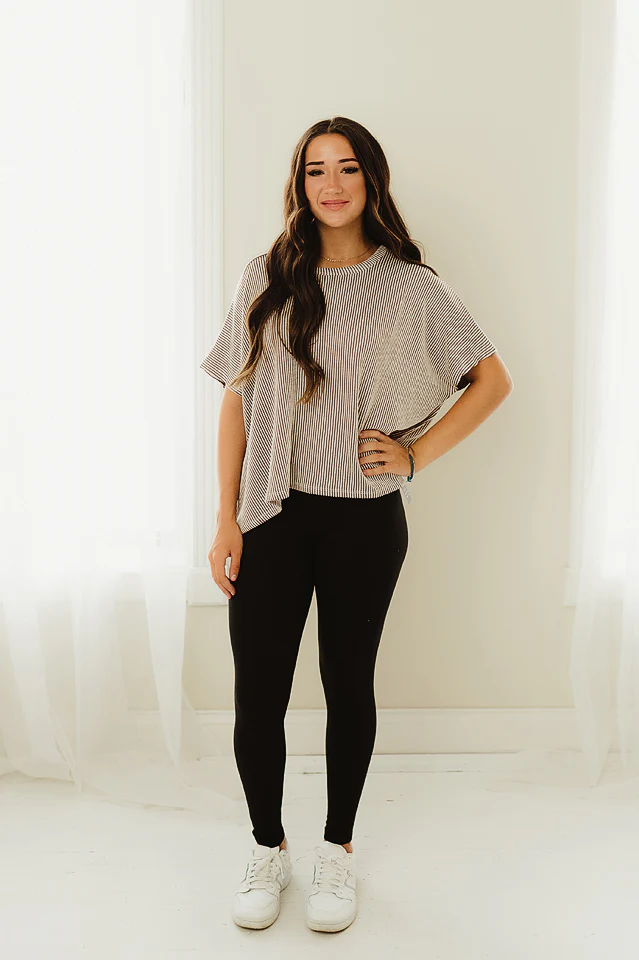 Brown Ribbed Striped Flowy Top - Image 2