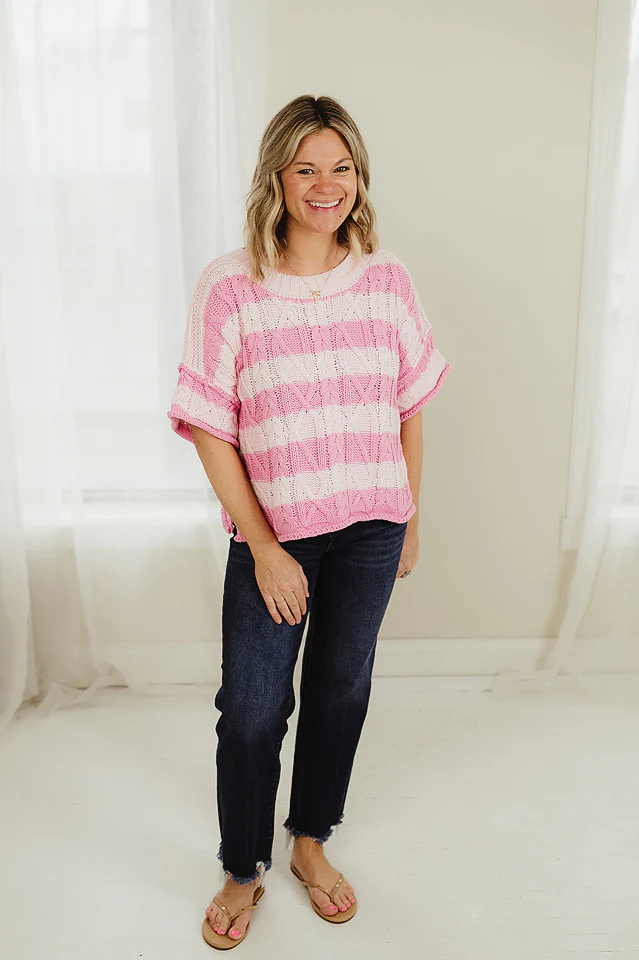 Pink Nova Stripe Cropped Knit - Image 2
