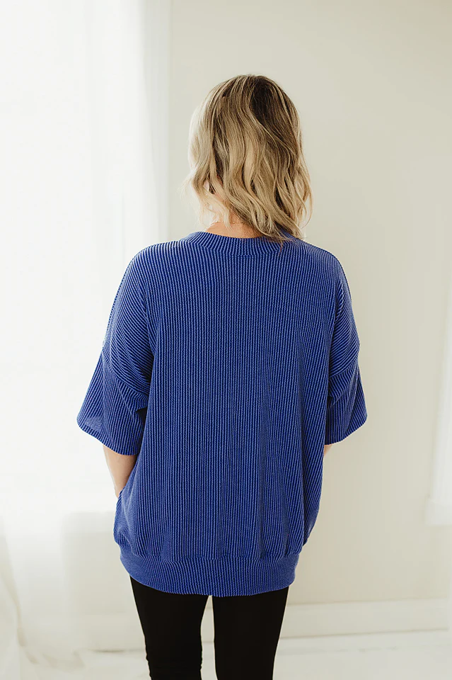 Royal Blue Wave Rib Oversized Pullover - Image 3