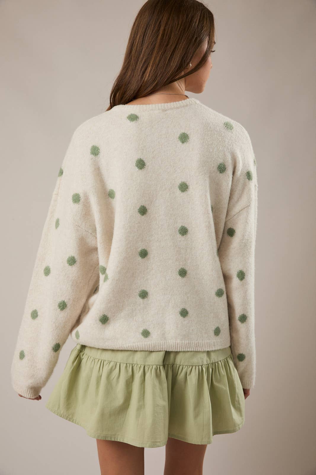 Ivory & Sage Polka Dot Cardigan - Image 2