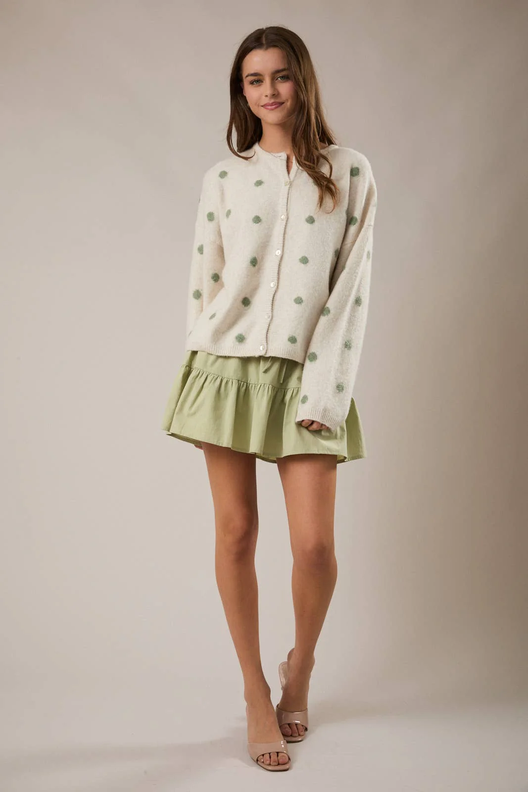 Ivory & Sage Polka Dot Cardigan - Image 3