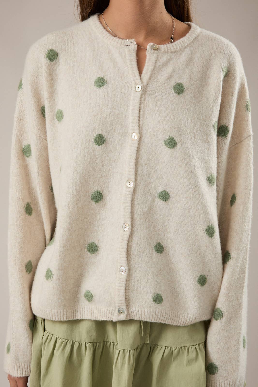 Ivory & Sage Polka Dot Cardigan - Image 4