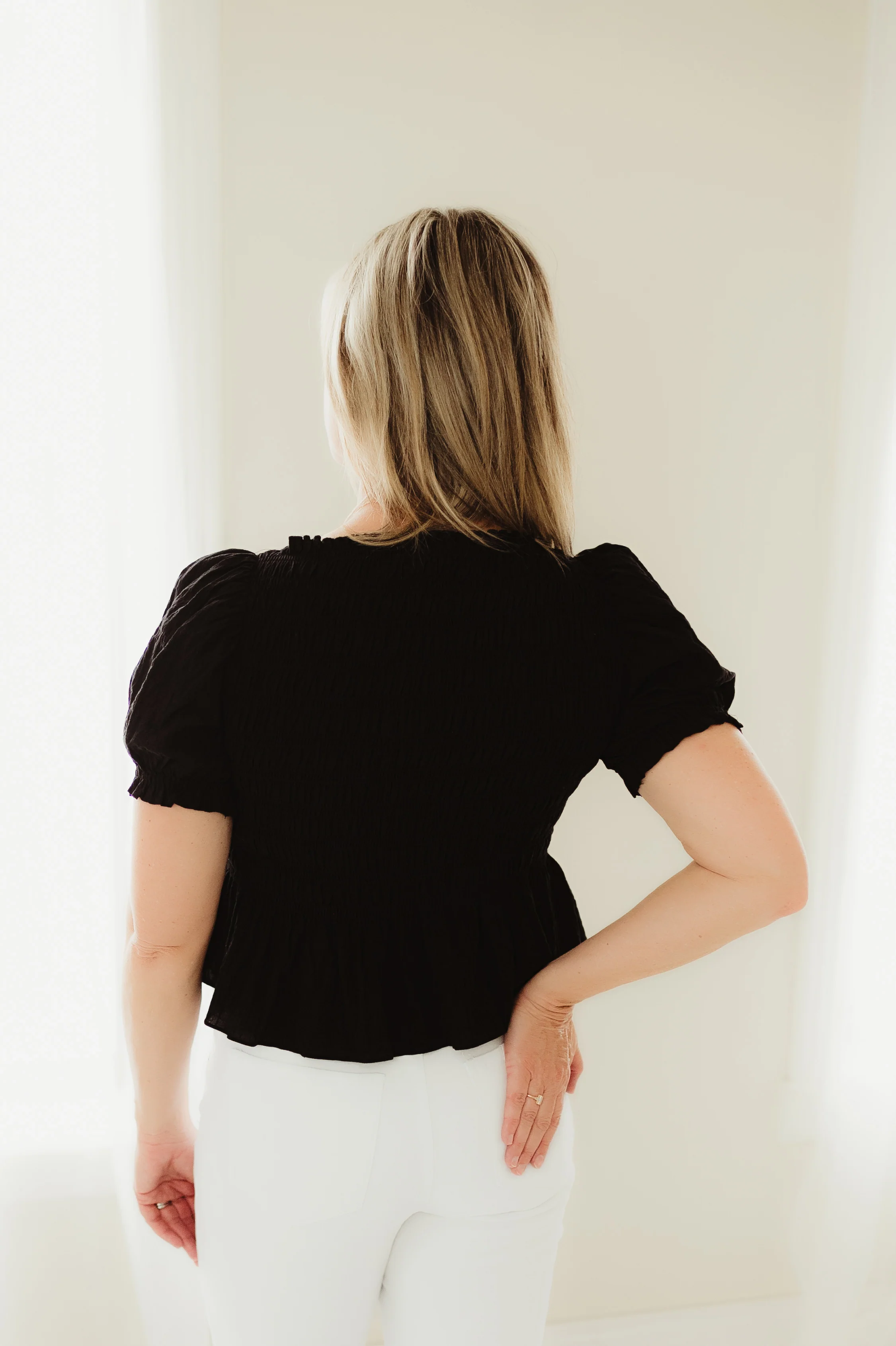 Black Puff Sleeve Peplum - Image 4