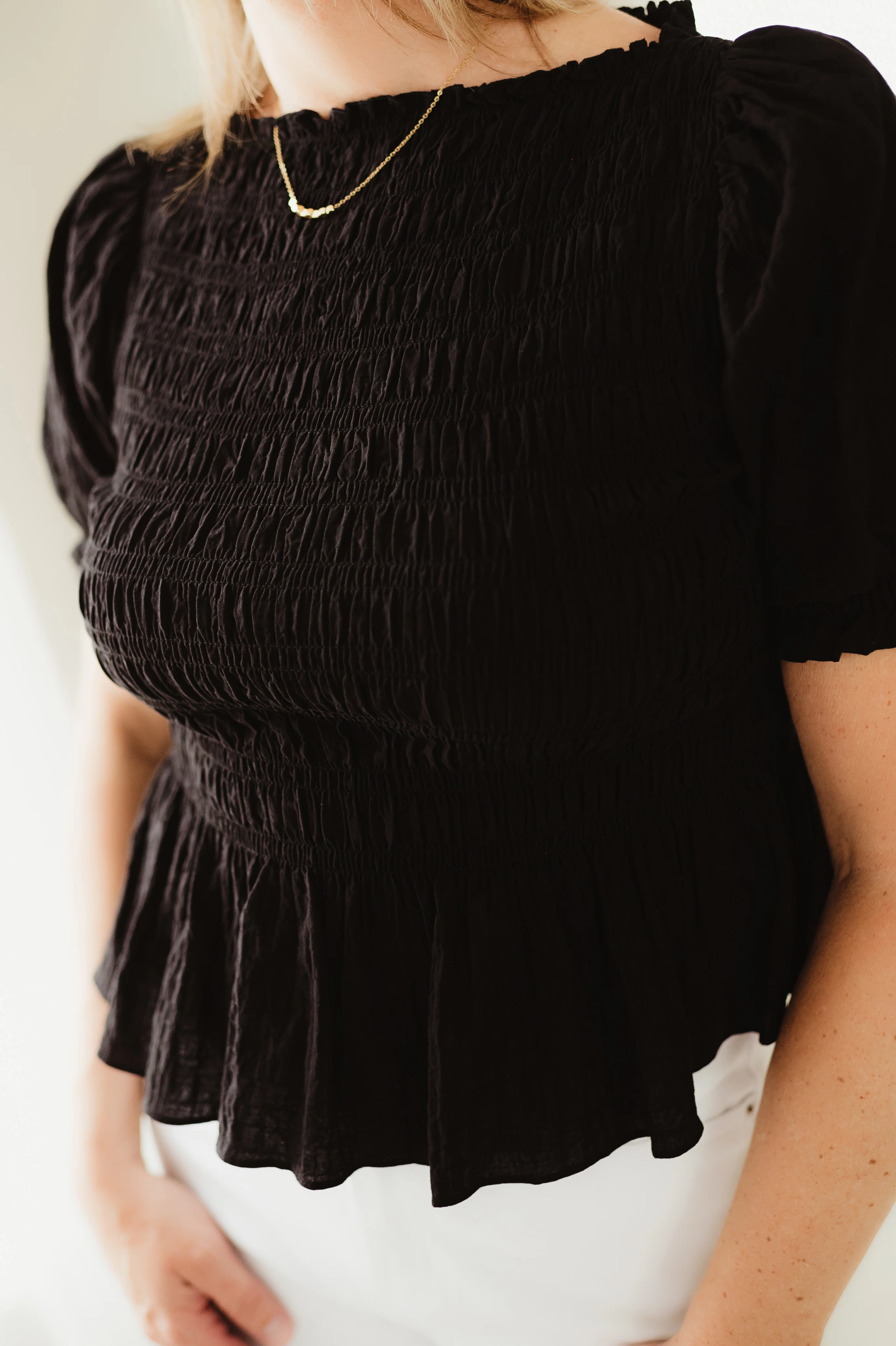 Black Puff Sleeve Peplum - Image 5