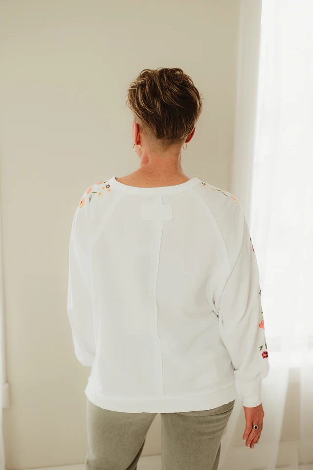 White Stitched Floral Pullover - Image 4