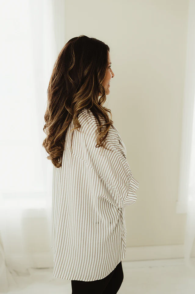 Mocha Stripe Coastal Button Up - Image 3