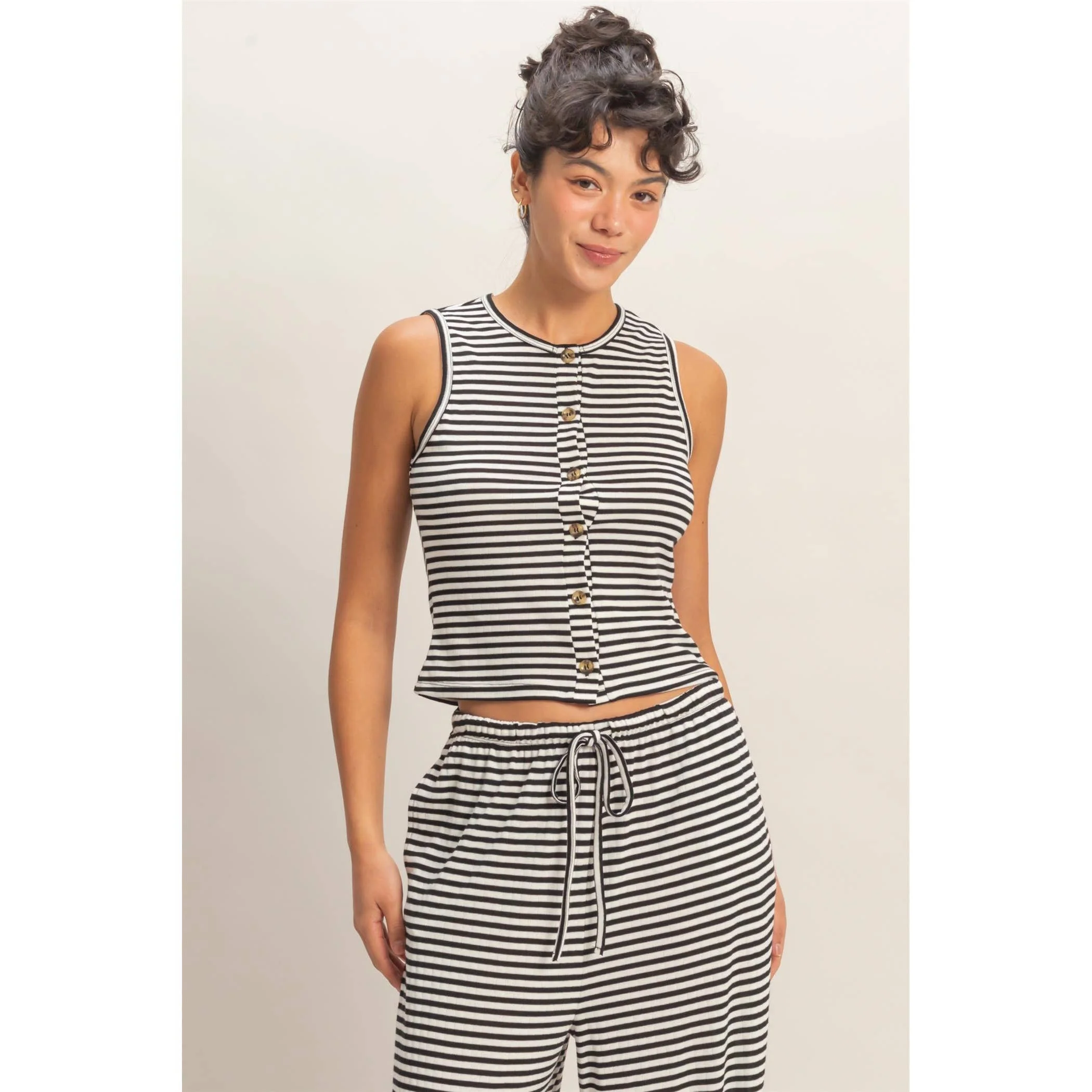 Black Striped Button Crew Tank - Image 6