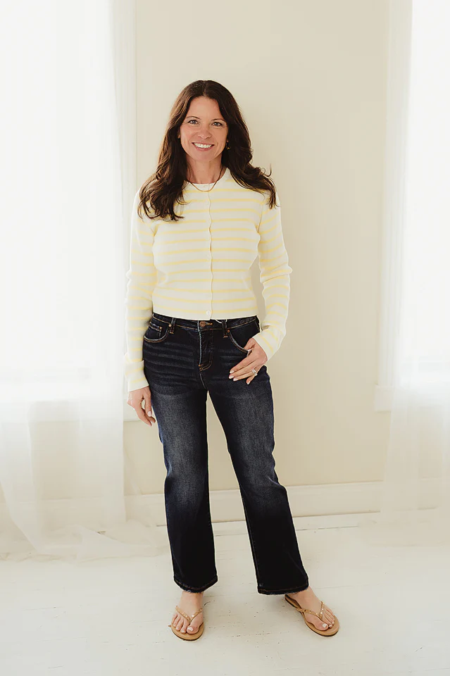 Yellow Simple Striped Cardigan - Image 3
