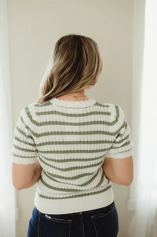 Sage Striped Scallop Top - Image 3