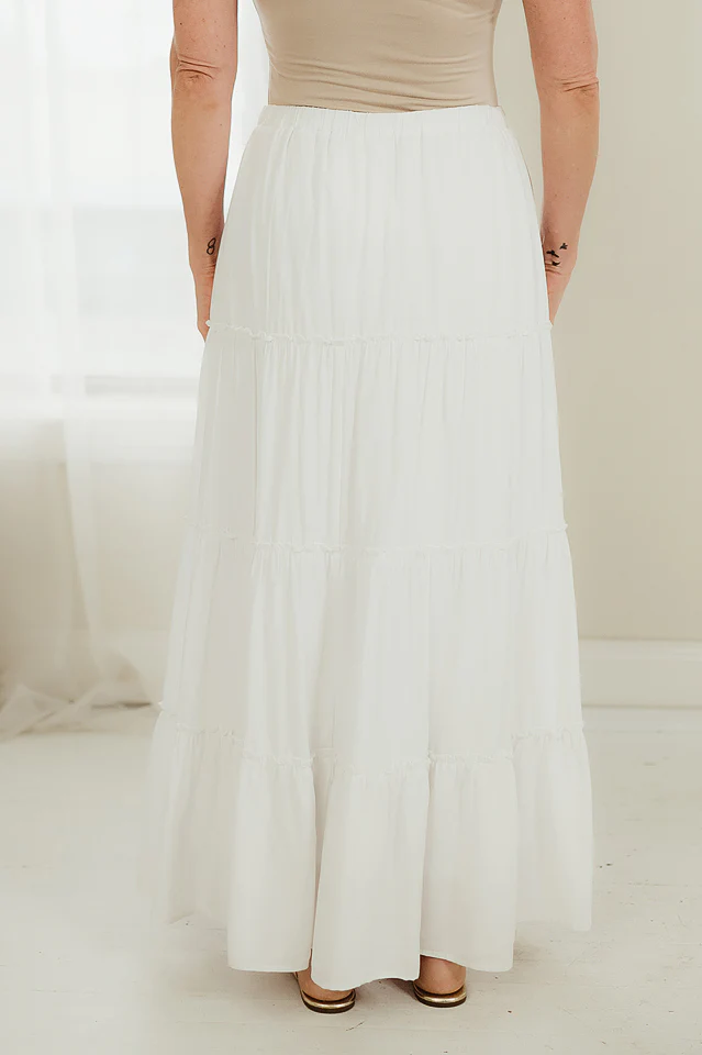 Off White Sunlit Breeze Tiered Maxi Skirt - Image 4