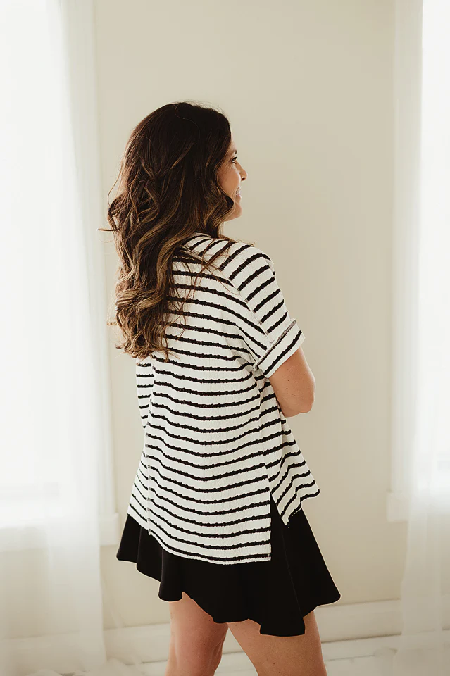 Black Textured Stripe Charm Tee - Image 2
