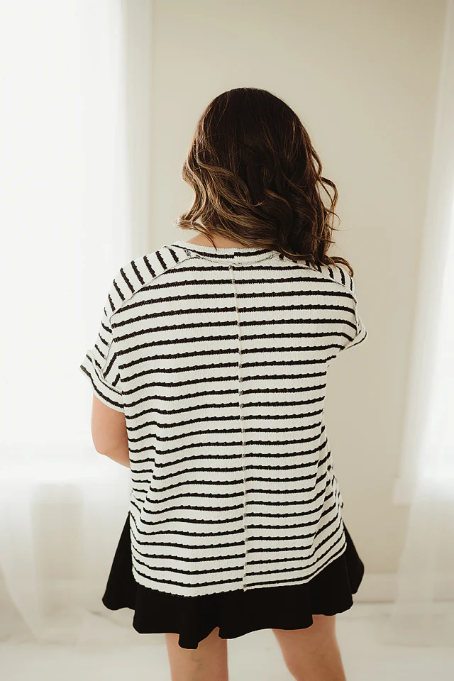 Black Textured Stripe Charm Tee - Image 3