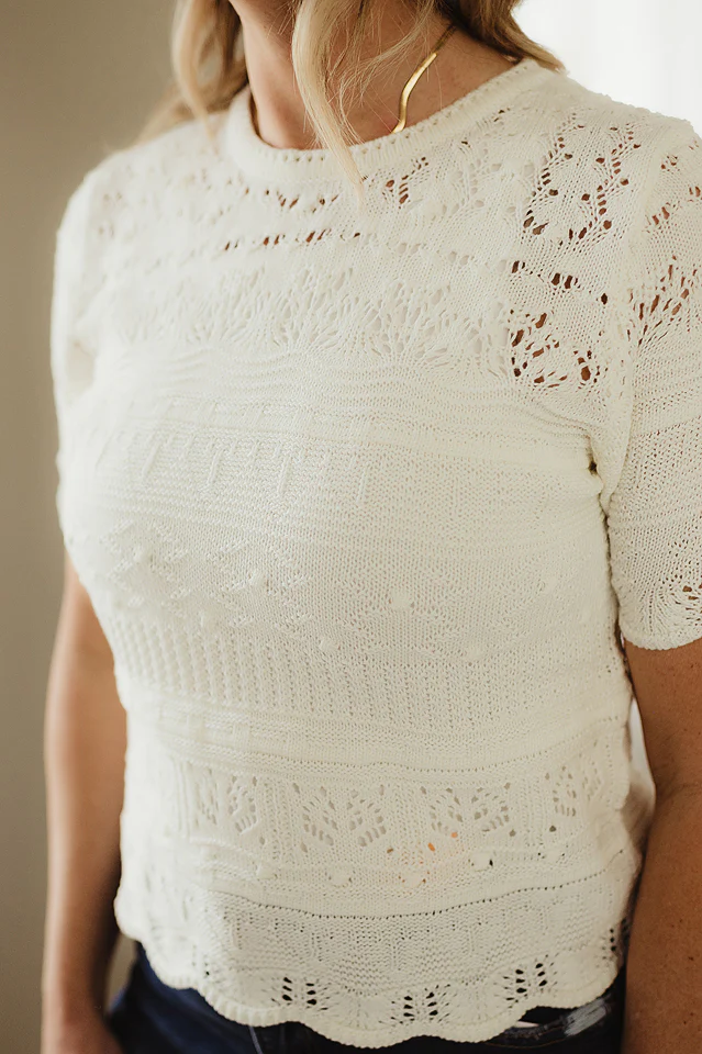 Cream Textured Pointelle Top - Image 4