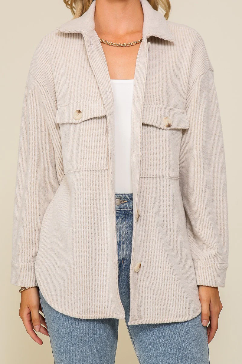 Brown Brushed Waffle Shacket - Image 9