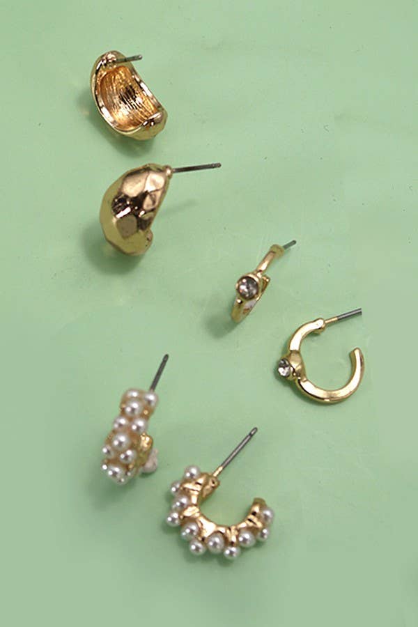Pearl & Diamond Trio Hoops - Image 3